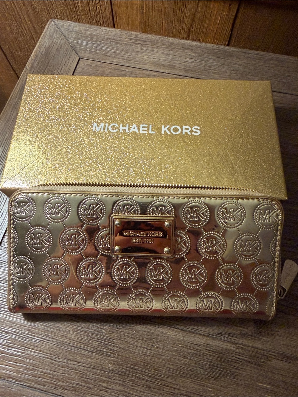 Michael Kors Gold Metallic Embossed Zip-Around Wallet